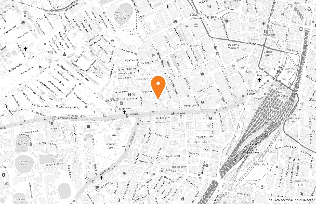 Map showing the location of the Denomination Sydney studio